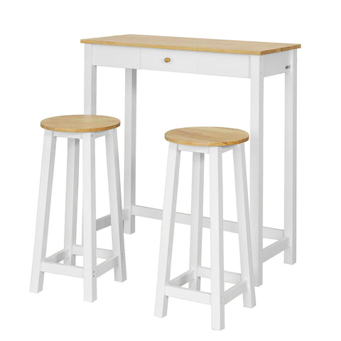 SoBuy FWT50-WN Bartafel met 2 Barkrukken - Wit
