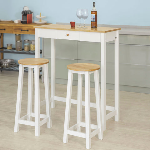 SoBuy FWT50-WN Bartafel met 2 Barkrukken - Wit