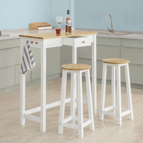 SoBuy FWT50-WN Bartafel met 2 Barkrukken - Wit