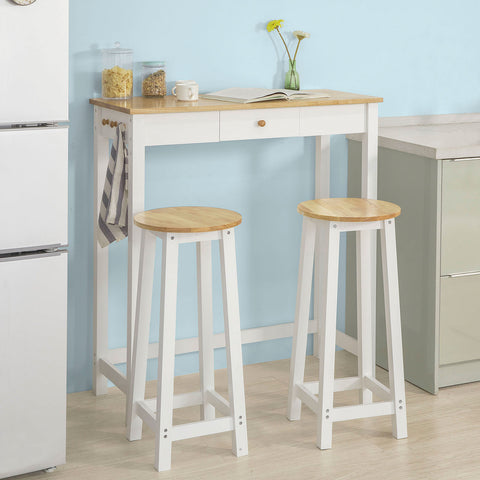 SoBuy FWT50-WN Bartafel met 2 Barkrukken - Wit