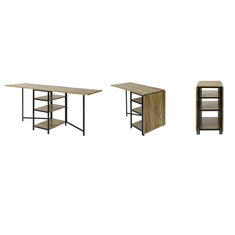 SoBuy FWT62-N klaptafel met 2 kleppen en 3 opslagplanken, Opvouwbare Keukentafel, Opklapbare Eettafel, Ruimtebesparend