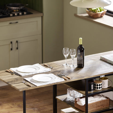 SoBuy FWT62-N klaptafel met 2 kleppen en 3 opslagplanken, Opvouwbare Keukentafel, Opklapbare Eettafel, Ruimtebesparend