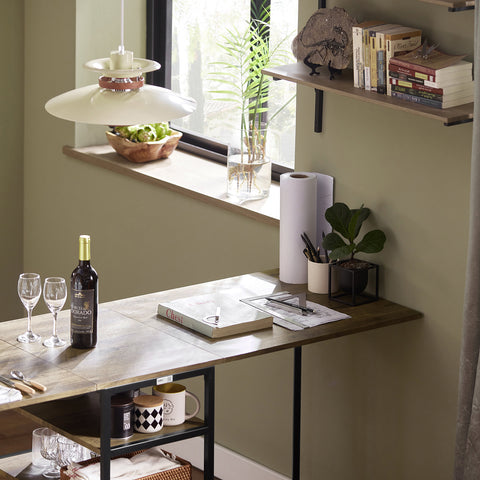 SoBuy FWT62-N klaptafel met 2 kleppen en 3 opslagplanken, Opvouwbare Keukentafel, Opklapbare Eettafel, Ruimtebesparend
