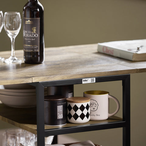SoBuy FWT62-N klaptafel met 2 kleppen en 3 opslagplanken, Opvouwbare Keukentafel, Opklapbare Eettafel, Ruimtebesparend