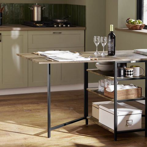 SoBuy FWT62-N klaptafel met 2 kleppen en 3 opslagplanken, Opvouwbare Keukentafel, Opklapbare Eettafel, Ruimtebesparend