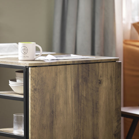 SoBuy FWT62-N klaptafel met 2 kleppen en 3 opslagplanken, Opvouwbare Keukentafel, Opklapbare Eettafel, Ruimtebesparend