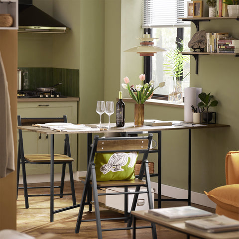 SoBuy FWT62-N klaptafel met 2 kleppen en 3 opslagplanken, Opvouwbare Keukentafel, Opklapbare Eettafel, Ruimtebesparend