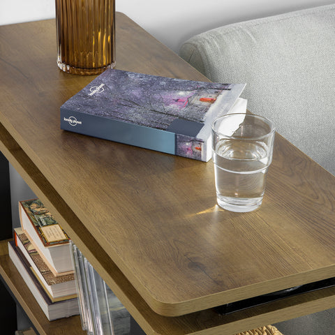 SoBuy FWT83-PF Draaibare bijzettafel, eindbank met wielen, verrijdbare consoletafel met 2 planken