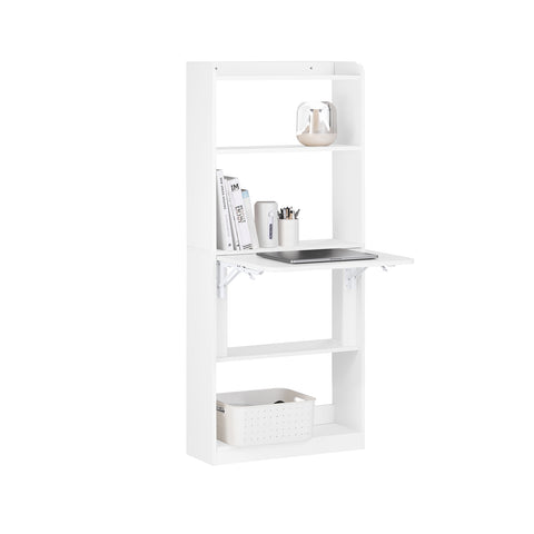 SoBuy FWT92-H-W Schrijftafel inklapbaar computertafel met planken klaptafel werktafel bureau voor thuiskantoor wandtafel laptoptafel
