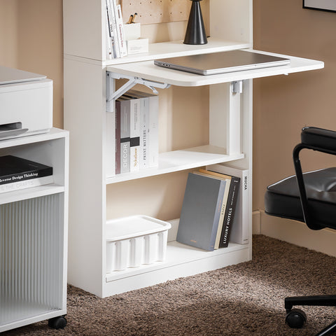SoBuy FWT92-H-W Schrijftafel inklapbaar computertafel met planken klaptafel werktafel bureau voor thuiskantoor wandtafel laptoptafel