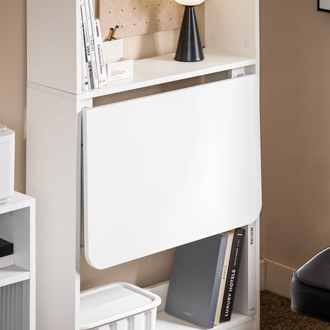 SoBuy FWT92-H-W Schrijftafel inklapbaar computertafel met planken klaptafel werktafel bureau voor thuiskantoor wandtafel laptoptafel