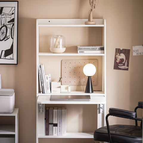 SoBuy FWT92-H-W Schrijftafel inklapbaar computertafel met planken klaptafel werktafel bureau voor thuiskantoor wandtafel laptoptafel