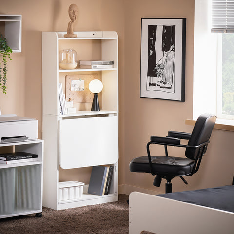 SoBuy FWT92-H-W Schrijftafel inklapbaar computertafel met planken klaptafel werktafel bureau voor thuiskantoor wandtafel laptoptafel