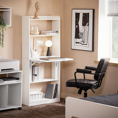 SoBuy FWT92-H-W Schrijftafel inklapbaar computertafel met planken klaptafel werktafel bureau voor thuiskantoor wandtafel laptoptafel