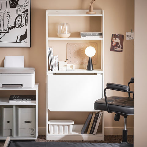 SoBuy FWT92-H-W Schrijftafel inklapbaar computertafel met planken klaptafel werktafel bureau voor thuiskantoor wandtafel laptoptafel