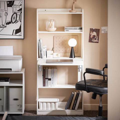 SoBuy FWT92-H-W Schrijftafel inklapbaar computertafel met planken klaptafel werktafel bureau voor thuiskantoor wandtafel laptoptafel