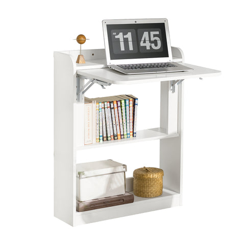 SoBuy FWT92-W Opklapbaar bureau, opklapbare computertafel Multifunctioneel bureau met opbergplanken