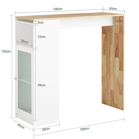 SoBuy FWT99-WN Bartafel, Eettafel, Keukentafel, Bistrotafel, Hoge Tafel, Tafel met Opbergrek, met 1 Deur en Glashouder