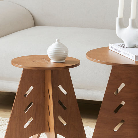 SoBuy HFBT01-BR Ronde Houten Bijzettafel, Ronde Salontafel, Nachtkastje, Koffietafel, Telefoontafel, voor Woonkamer, Slaapkamer, Structuur Pen-en-Gat, Bruin