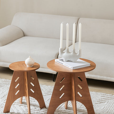 SoBuy HFBT01-BR Ronde Houten Bijzettafel, Ronde Salontafel, Nachtkastje, Koffietafel, Telefoontafel, voor Woonkamer, Slaapkamer, Structuur Pen-en-Gat, Bruin