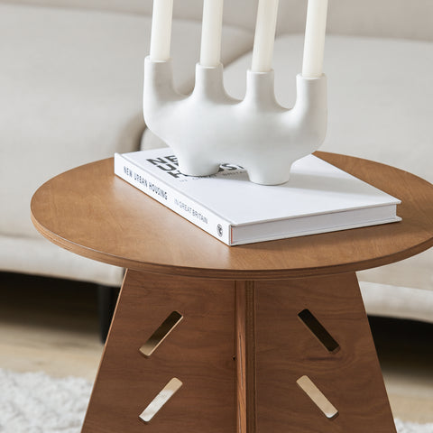 SoBuy HFBT01-BR Ronde Houten Bijzettafel, Ronde Salontafel, Nachtkastje, Koffietafel, Telefoontafel, voor Woonkamer, Slaapkamer, Structuur Pen-en-Gat, Bruin