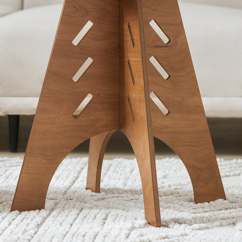 SoBuy HFBT01-BR Ronde Houten Bijzettafel, Ronde Salontafel, Nachtkastje, Koffietafel, Telefoontafel, voor Woonkamer, Slaapkamer, Structuur Pen-en-Gat, Bruin