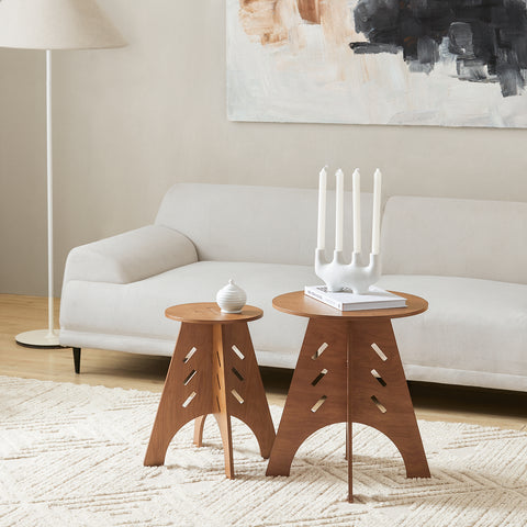 SoBuy HFBT01-BR Ronde Houten Bijzettafel, Ronde Salontafel, Nachtkastje, Koffietafel, Telefoontafel, voor Woonkamer, Slaapkamer, Structuur Pen-en-Gat, Bruin