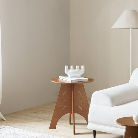 SoBuy HFBT01-BR Ronde Houten Bijzettafel, Ronde Salontafel, Nachtkastje, Koffietafel, Telefoontafel, voor Woonkamer, Slaapkamer, Structuur Pen-en-Gat, Bruin