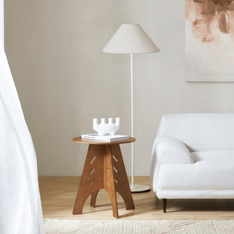 SoBuy HFBT01-BR Ronde Houten Bijzettafel, Ronde Salontafel, Nachtkastje, Koffietafel, Telefoontafel, voor Woonkamer, Slaapkamer, Structuur Pen-en-Gat, Bruin