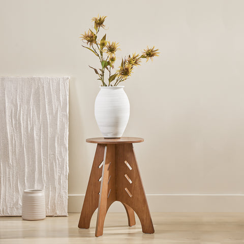 SoBuy HFBT01-K-BR Ronde Houten Bijzettafel, Ronde Salontafel, Nachtkastje, Koffietafel, Telefoontafel, voor Woonkamer, Slaapkamer, Structuur Pen-en-Gat, Bruin