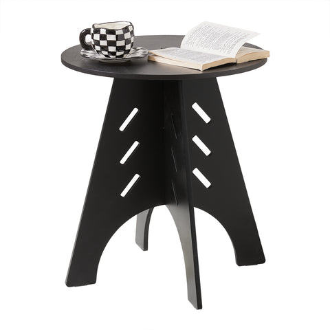 SoBuy HFBT01-SCH Ronde Houten Bijzettafel, Ronde Salontafel, Nachtkastje, Koffietafel, Telefoontafel, voor Woonkamer, Slaapkamer, Structuur Pen-en-Gat, Zwart