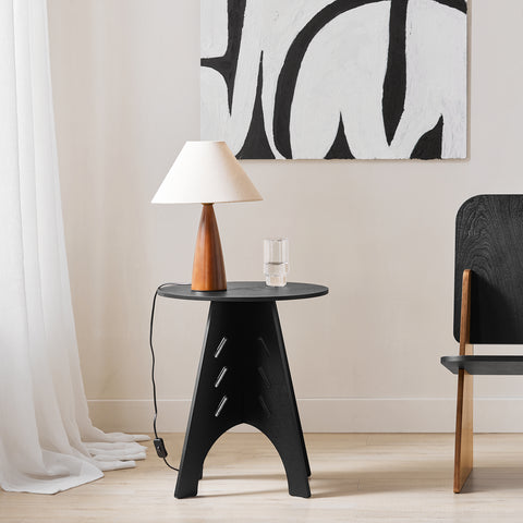 SoBuy HFBT01-SCH Ronde Houten Bijzettafel, Ronde Salontafel, Nachtkastje, Koffietafel, Telefoontafel, voor Woonkamer, Slaapkamer, Structuur Pen-en-Gat, Zwart