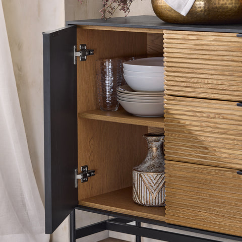 SoBuy HFSB02-SCH Lage dressoir, commode opbergkast, dressoir voor keuken, eetkamer, woonkamer, entree, met kast, 1 deur en 3 laden