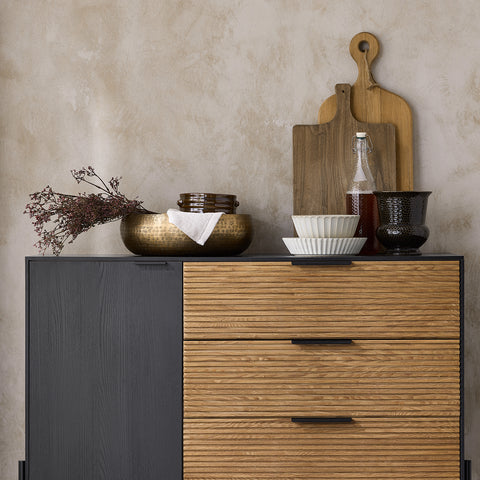 SoBuy HFSB02-SCH Lage dressoir, commode opbergkast, dressoir voor keuken, eetkamer, woonkamer, entree, met kast, 1 deur en 3 laden