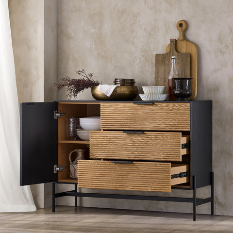 SoBuy HFSB02-SCH Lage dressoir, commode opbergkast, dressoir voor keuken, eetkamer, woonkamer, entree, met kast, 1 deur en 3 laden