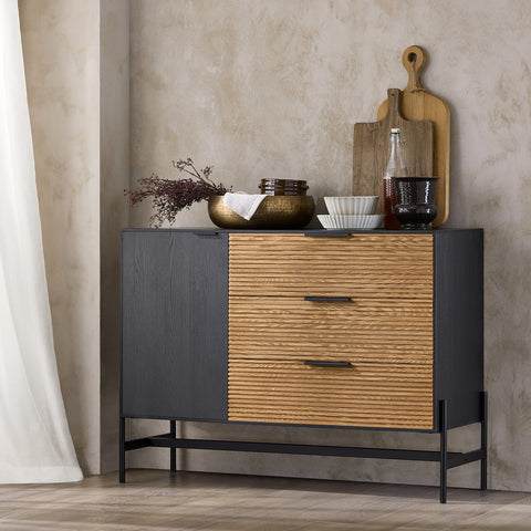 SoBuy HFSB02-SCH Lage dressoir, commode opbergkast, dressoir voor keuken, eetkamer, woonkamer, entree, met kast, 1 deur en 3 laden