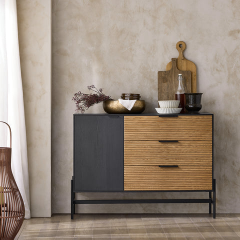 SoBuy HFSB02-SCH Lage dressoir, commode opbergkast, dressoir voor keuken, eetkamer, woonkamer, entree, met kast, 1 deur en 3 laden