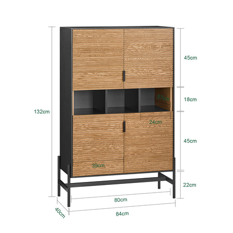 SoBuy HFSB03-SCH Keukendressoir, keukenkast, keukenservies, opbergkast voor keuken, eetkamer, woonkamer, met 3 open vakken