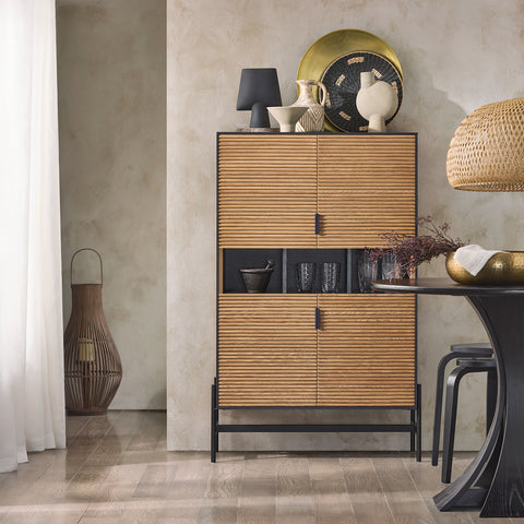 SoBuy HFSB03-SCH Keukendressoir, keukenkast, keukenservies, opbergkast voor keuken, eetkamer, woonkamer, met 3 open vakken