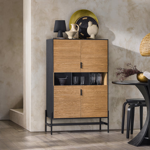 SoBuy HFSB03-SCH Keukendressoir, keukenkast, keukenservies, opbergkast voor keuken, eetkamer, woonkamer, met 3 open vakken