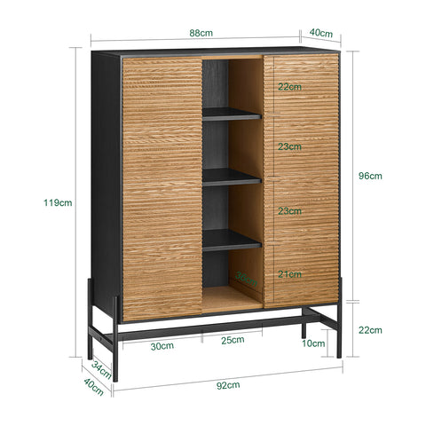SoBuy HFSB04-SCH Dressoir, opbergkast, zijkast, opbergkast voor keuken, eetkamer, woonkamer, 2 deuren, 4 vakken, natuurlijk zwart