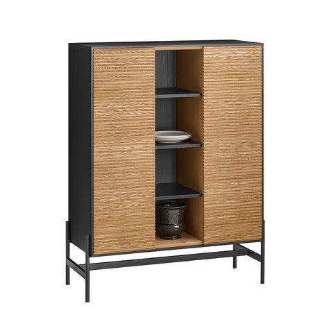 SoBuy HFSB04-SCH Dressoir, opbergkast, zijkast, opbergkast voor keuken, eetkamer, woonkamer, 2 deuren, 4 vakken, natuurlijk zwart