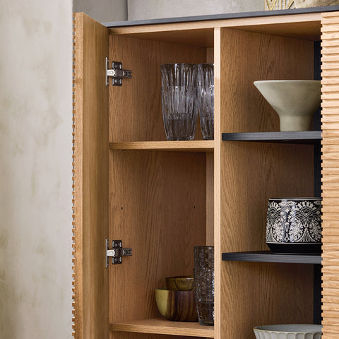 SoBuy HFSB04-SCH Dressoir, opbergkast, zijkast, opbergkast voor keuken, eetkamer, woonkamer, 2 deuren, 4 vakken, natuurlijk zwart