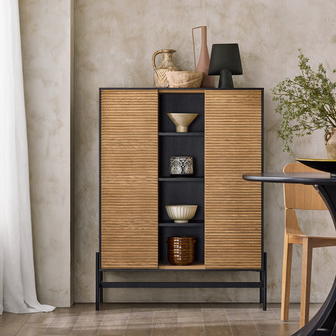 SoBuy HFSB04-SCH Dressoir, opbergkast, zijkast, opbergkast voor keuken, eetkamer, woonkamer, 2 deuren, 4 vakken, natuurlijk zwart