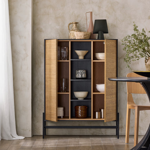 SoBuy HFSB04-SCH Dressoir, opbergkast, zijkast, opbergkast voor keuken, eetkamer, woonkamer, 2 deuren, 4 vakken, natuurlijk zwart