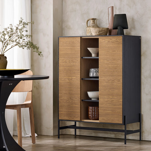 SoBuy HFSB04-SCH Dressoir, opbergkast, zijkast, opbergkast voor keuken, eetkamer, woonkamer, 2 deuren, 4 vakken, natuurlijk zwart