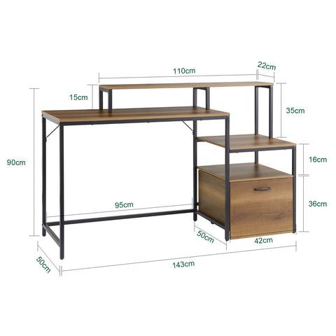 SoBuy FWT103-PF Bureau met 3 planken computertafel bureau werktafel voor thuiskantoor hoekbureau industrieel design