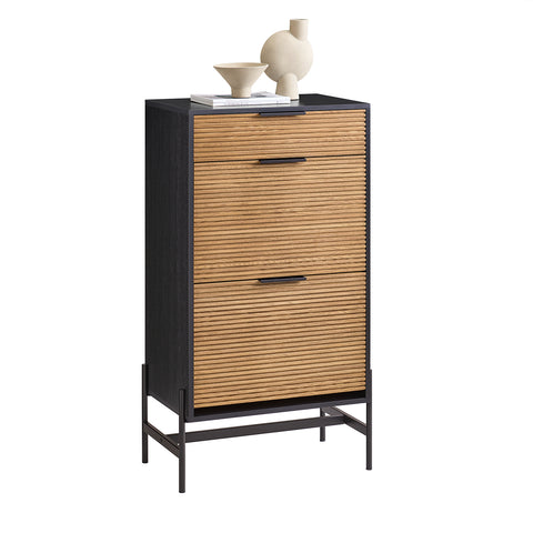 SoBuy HFSR03-SCH Schoenenkast, halmeubel, schoenenopbergkast, schoenenkast met 1 lade en 2 kleppen voor entree, hal en woonkamer