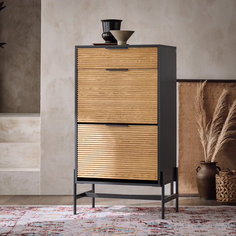 SoBuy HFSR03-SCH Schoenenkast, halmeubel, schoenenopbergkast, schoenenkast met 1 lade en 2 kleppen voor entree, hal en woonkamer