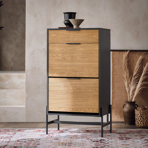 SoBuy HFSR03-SCH Schoenenkast, halmeubel, schoenenopbergkast, schoenenkast met 1 lade en 2 kleppen voor entree, hal en woonkamer